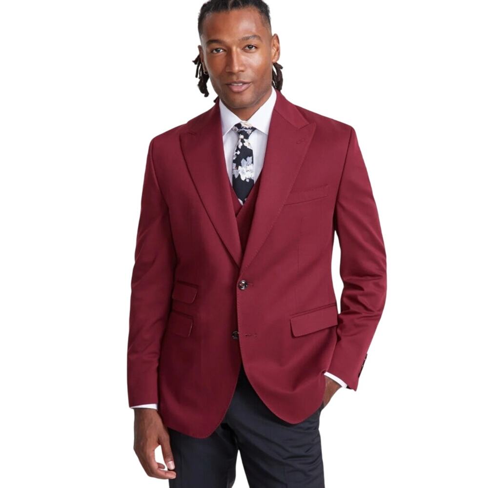 Tayion Collection Suit Jacket Men's Red Solid Classic-Fit Formal Blazer Size 44R